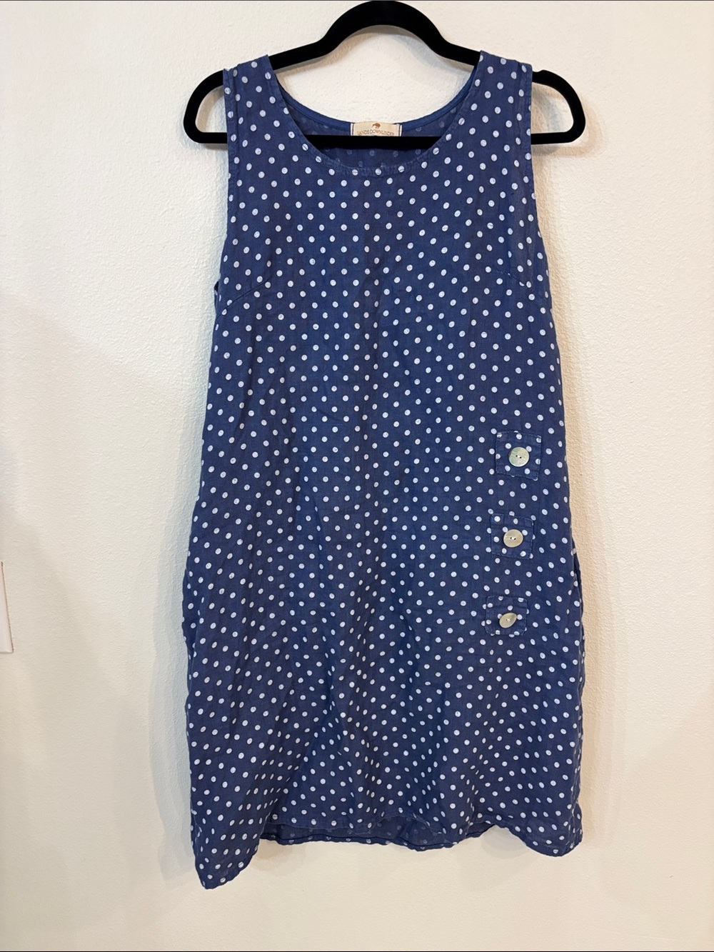 Lands Down Under Sleeveless Polka Dot Casual Dress - Blue Size M
